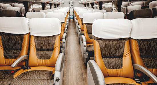 leather seating on a shuttle bus